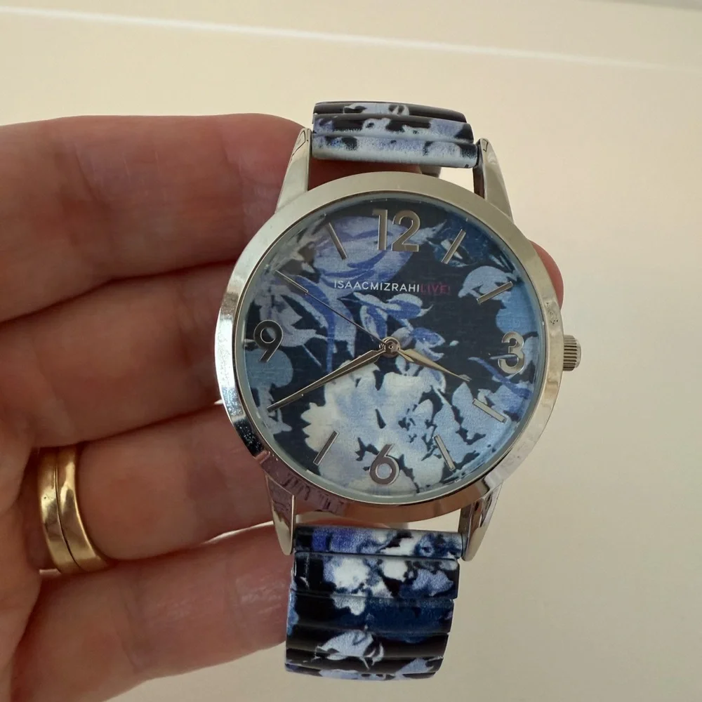 Isaac Mizrahi Blue Floral Expansion Watch - Picture 1 of 6